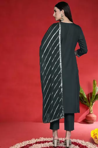 Women Ethnic Motif Embroidered Sequinned Kurta with Trousers & Dupatta