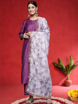 Women Yoke Design Regular Kurta with Trousers & With Dupatta 1