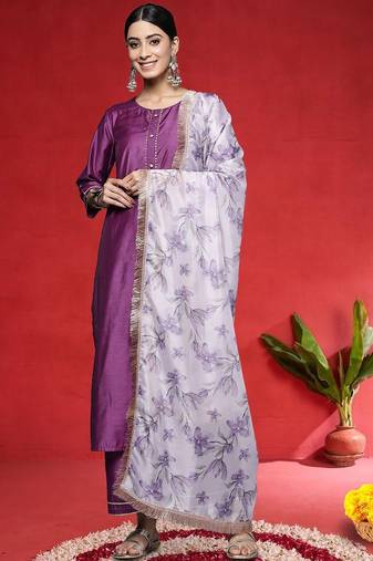 Women Yoke Design Regular Kurta with Trousers & With Dupatta