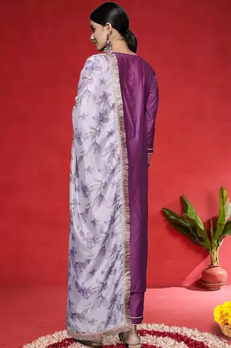 Women Yoke Design Regular Kurta with Trousers & With Dupatta