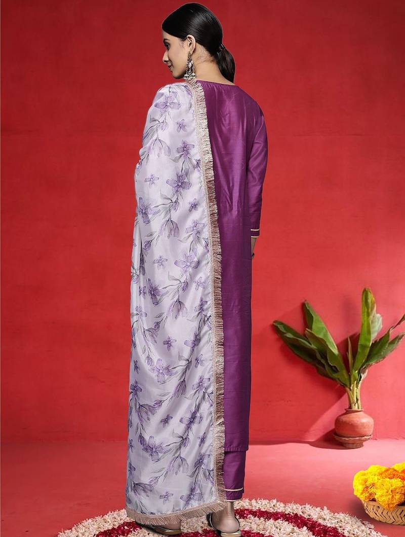 Women Yoke Design Regular Kurta with Trousers & With Dupatta