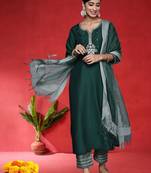Women Ethnic Motifs Embroidered Regular Kurta & Trouser With Dupatta