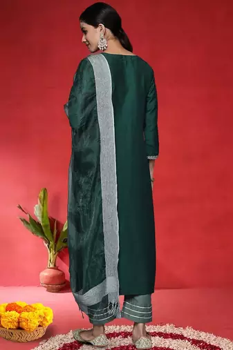 Women Ethnic Motifs Embroidered Regular Kurta & Trouser With Dupatta