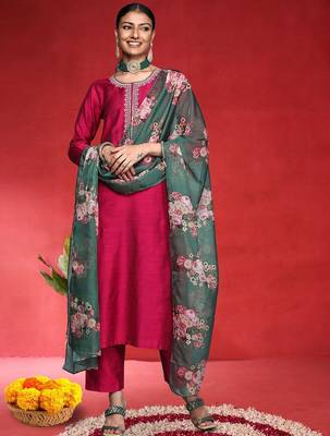 Women Ethnic Motifs Embroidered Regular Kurta with Trousers & Dupatta 1