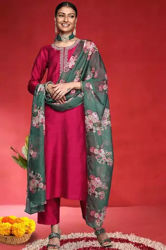 Women Ethnic Motifs Embroidered Regular Kurta with Trousers & Dupatta
