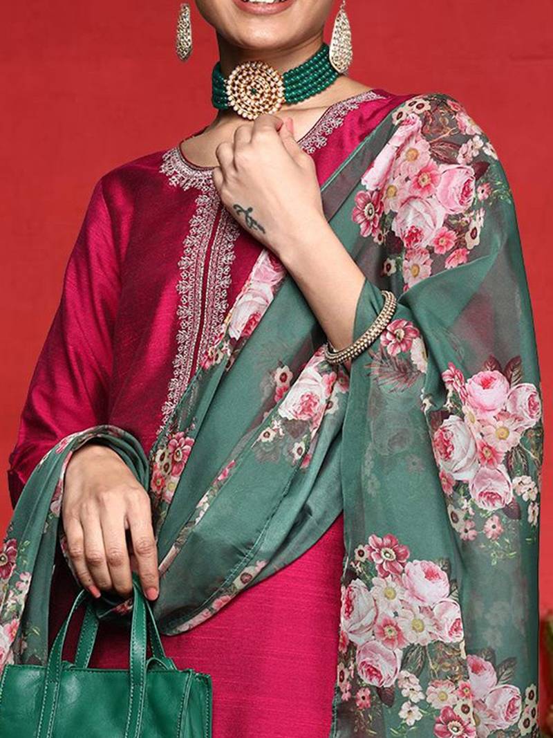 Women Ethnic Motifs Embroidered Regular Kurta with Trousers & Dupatta