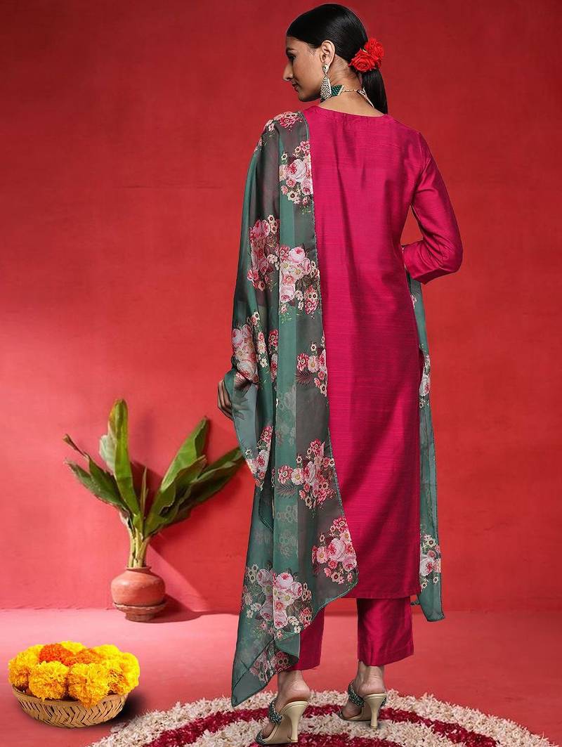 Women Ethnic Motifs Embroidered Regular Kurta with Trousers & Dupatta