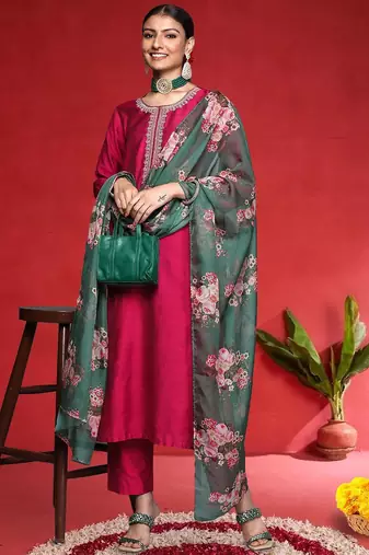 Women Ethnic Motifs Embroidered Regular Kurta with Trousers & Dupatta
