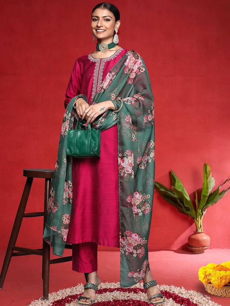 Women Ethnic Motifs Embroidered Regular Kurta with Trousers & Dupatta