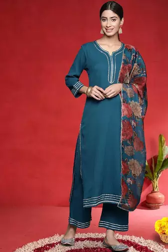 Women Regular Kurta with Trousers & Dupatta
