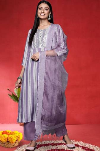 Women Embroidered Regular Kurta with Trousers & Dupatta