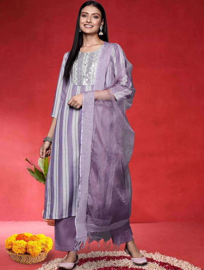 Women Embroidered Regular Kurta with Trousers & Dupatta