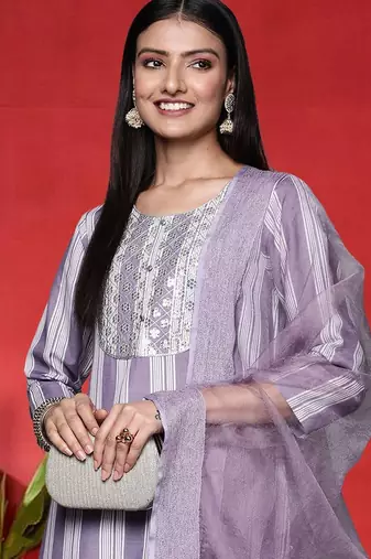 Women Embroidered Regular Kurta with Trousers & Dupatta