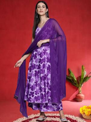 Women Floral Printed Anarkali Kurta with Palazzos & Dupatta 1