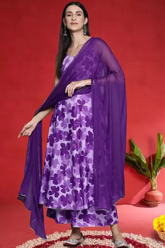 Women Floral Printed Anarkali Kurta with Palazzos & Dupatta