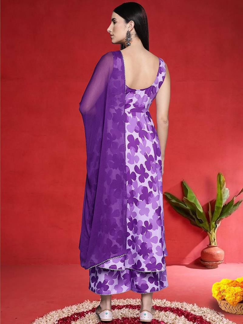 Women Floral Printed Anarkali Kurta with Palazzos & Dupatta