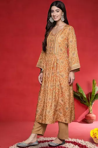 Women Bandhani Printed Empire Gotta Patti Kurta with Trousers & Dupatta