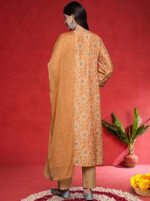 Women Bandhani Printed Empire Gotta Patti Kurta with Trousers & Dupatta 5