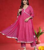 Women Leheriya Printed Empire Pure Cotton Kurta with Trousers & Dupatta