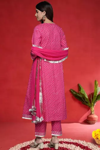 Women Leheriya Printed Empire Pure Cotton Kurta with Trousers & Dupatta