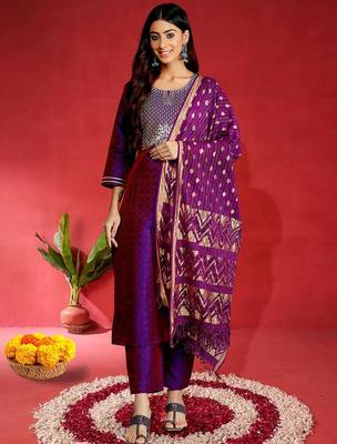 Ethnic Motifs Embroidered Round Neck Gotta Patti Kurta With Trousers & Dupatta 1