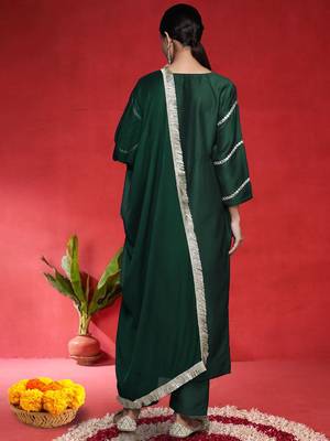 Geometric Embroidered Straight Mirror Work Kurta With Trousers & Dupatta 5