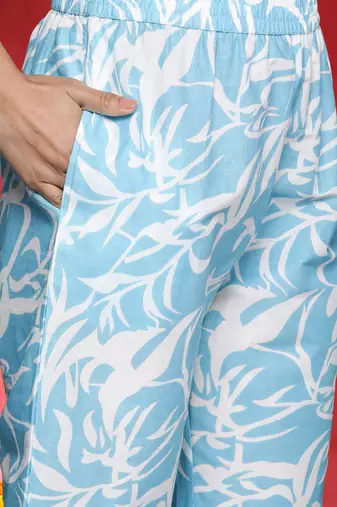 Women Floral Printed Cotton Anarkali Kurta with Trousers & Dupatta