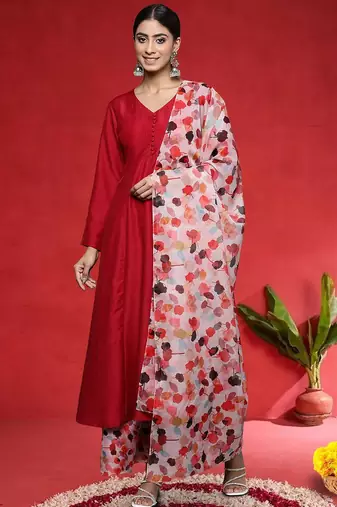Women Regular Kurta with Trousers & Dupatta