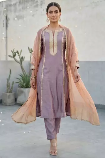 Women Solid Kurta with Trouser & Dupatta