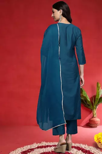 Women Ethnic Motifs Embroidered Kurta with Trouser & Dupatta
