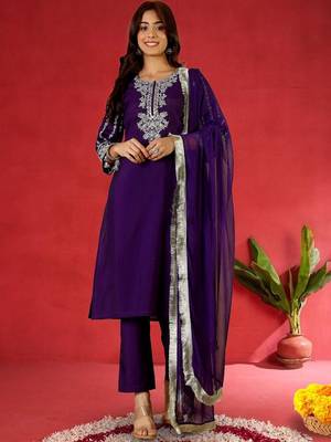 Women Embroidered Regular Kurta with Trousers & With Dupatta 1