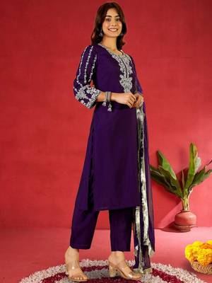 Women Embroidered Regular Kurta with Trousers & With Dupatta 4