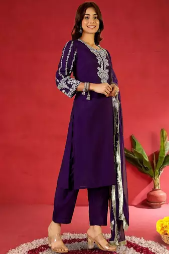 Women Embroidered Regular Kurta with Trousers & With Dupatta