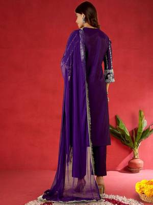 Women Embroidered Regular Kurta with Trousers & With Dupatta 5
