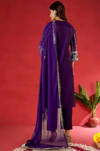 Women Embroidered Regular Kurta with Trousers & With Dupatta