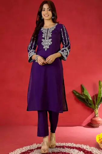 Women Embroidered Regular Kurta with Trousers & With Dupatta