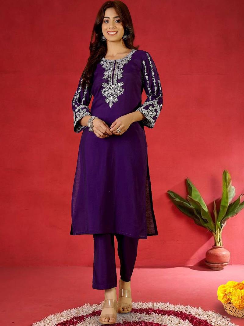 Women Embroidered Regular Kurta with Trousers & With Dupatta