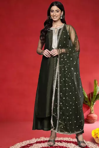 Women Solid Kurta with Palazzo & Dupatta