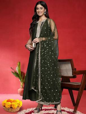 Women Solid Kurta with Palazzo & Dupatta 4