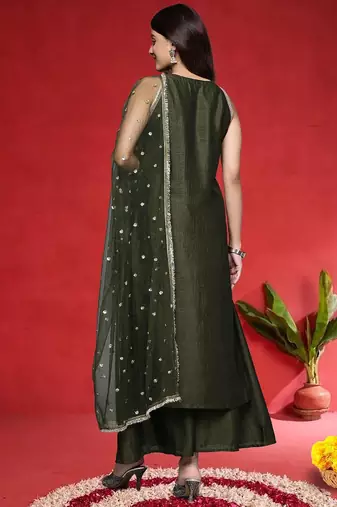 Women Solid Kurta with Palazzo & Dupatta