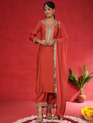 Women Embroidered Regular Kurta with Trousers & Dupatta 1