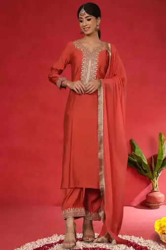 Women Embroidered Regular Kurta with Trousers & Dupatta