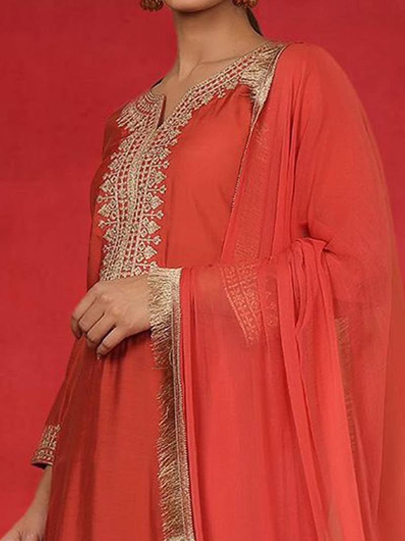 Women Embroidered Regular Kurta with Trousers & Dupatta