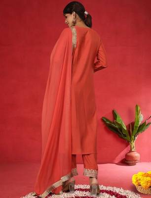 Women Embroidered Regular Kurta with Trousers & Dupatta 4