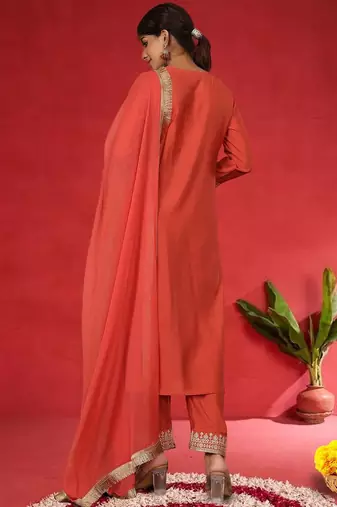 Women Embroidered Regular Kurta with Trousers & Dupatta