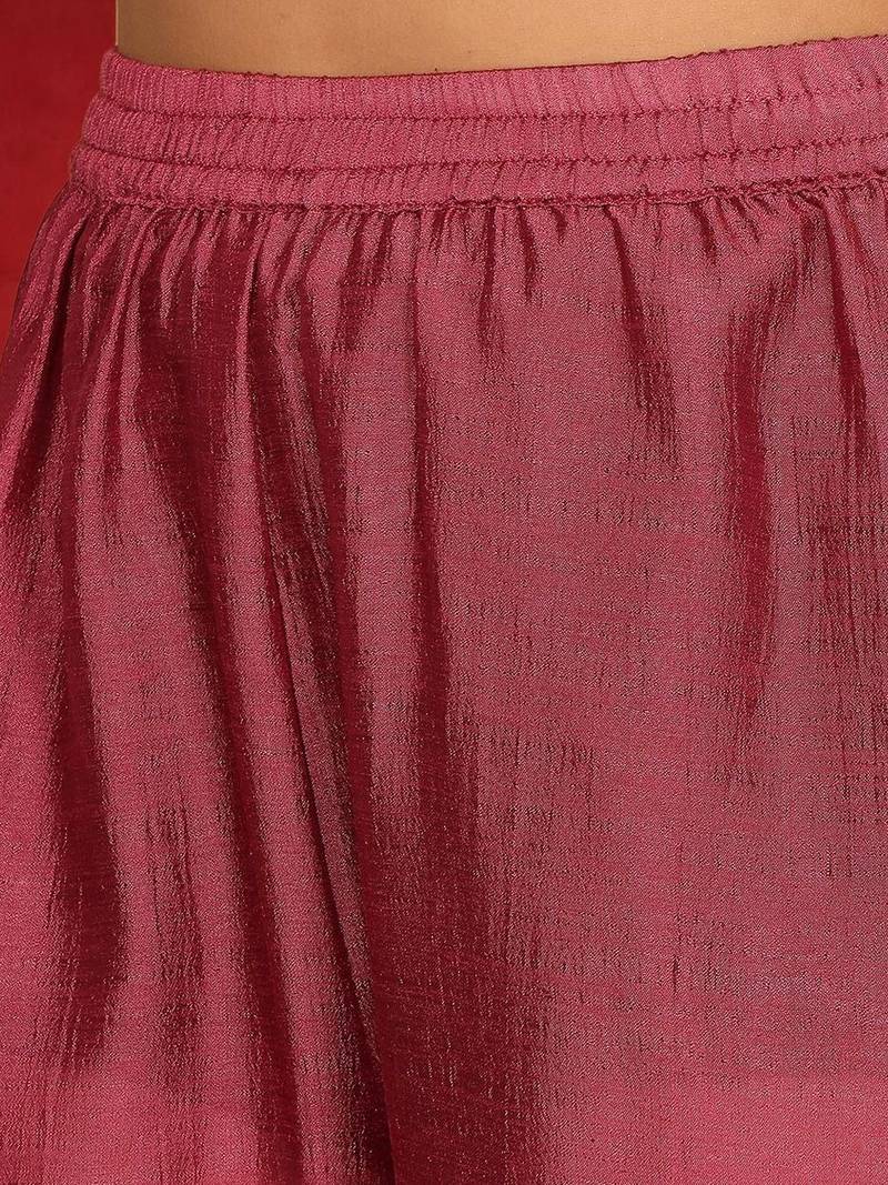 Floral Embroidered Pure Silk Thread Work Straight Kurta With Trousers & Dupatta
