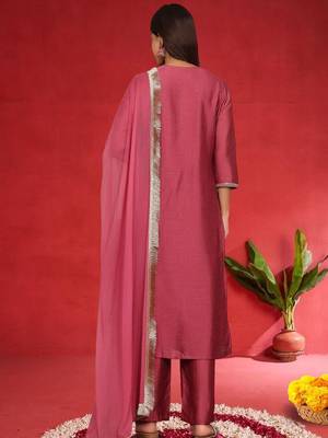 Floral Embroidered Pure Silk Thread Work Straight Kurta With Trousers & Dupatta 5