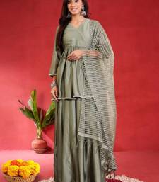Women Angrakha Pure Silk Kurta with Sharara & Dupatta