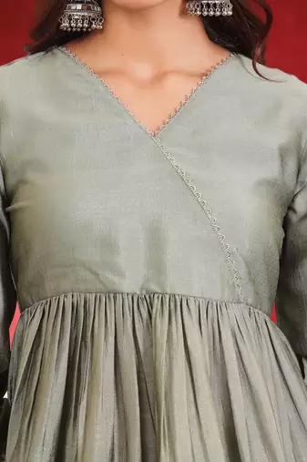 Women Angrakha Pure Silk Kurta with Sharara & Dupatta