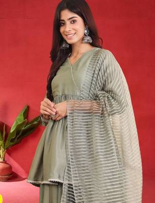 Women Angrakha Pure Silk Kurta with Sharara & Dupatta 6